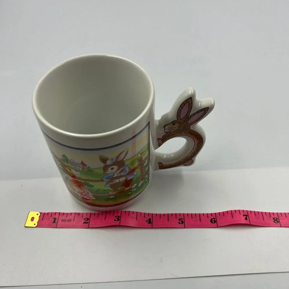 Vintage Glazed Ceramic Coffee Mug‎ Cup Spring Easter Bunny Rabbit Handle
